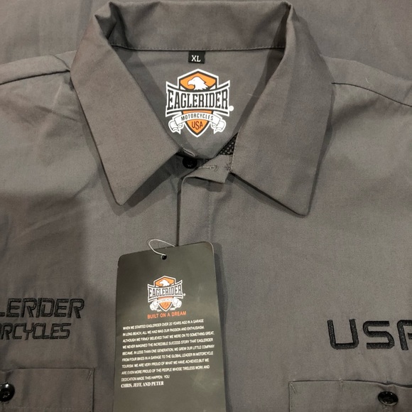 EAGLE RIDER motorcycle clothing men’s buttoned grey decaled shirt size XL NWT - Picture 12 of 14